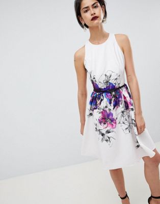 Little Mistress Floral Placement Print Prom Dress