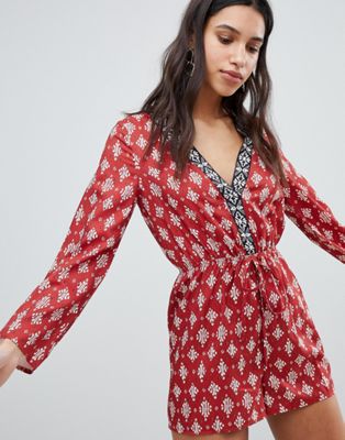Parisian Border Print Romper With Tie Waist