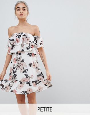 Parisian Petite Off Shoulder Ruffle Mini Dress In Floral Print