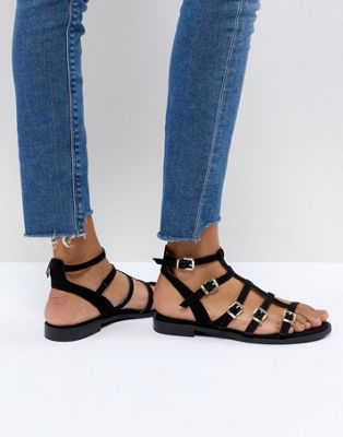 Faith Julian Black Flat Gladiator Sandals