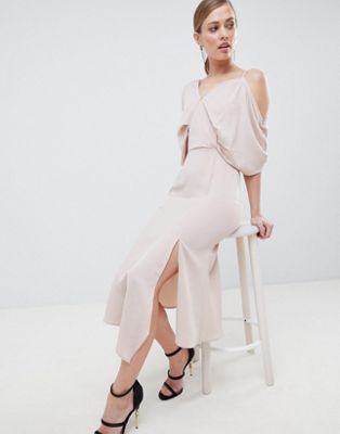 Lavish Alice Asymmetric Cold Shoulder Floaty Midaxi Dress
