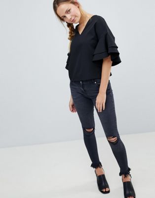 Parisian Skinny Jeans with Knee Rips and Raw Hem