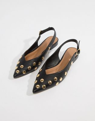 DESIGN Lasca high vamp studded pointed ballet flats