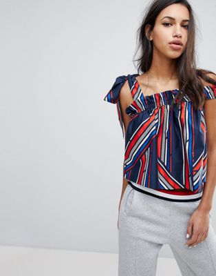 Gigi Hadid Tie Shoulder Stripe Blouse