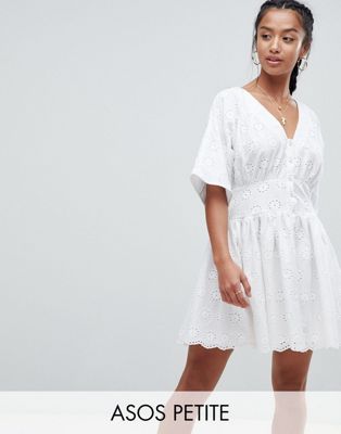PETITE Tea mini dress in Broderie