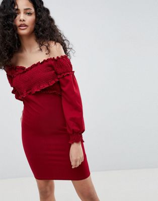 Parisian Off Shoulder Dress With Ruching Detail