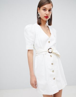 DESIGN denim belted dress in white