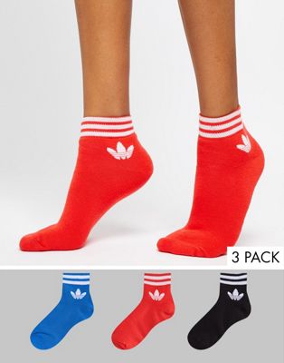 adidas Originals Liner Sock 3 Pack In Red Blue And Black