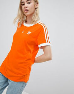 Adidas Originals 3 Stripe Ringer T-Shirt In Orange