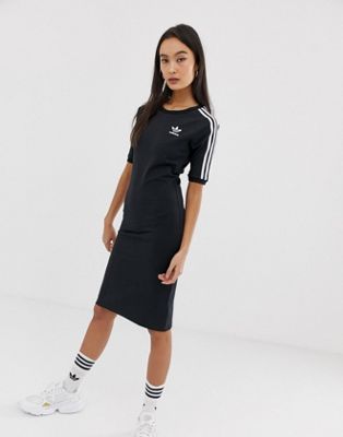 adidas Originals Three Stripe Dress In Black