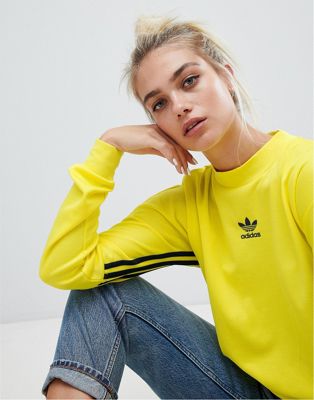 adidas Originals Authentic Three Stripe High Neck Sweatshirt In Yellow