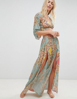 DESIGN Mint Paisley Print Two-piece Maxi Skirt With Split Front