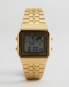 Casio Digital Map Watch In Gold A500WGA-1DF