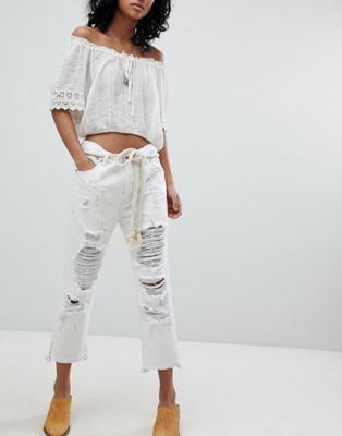 One Teaspoon Festival Hooligans Low Waist Relaxed Straight Leg Jean with Rips