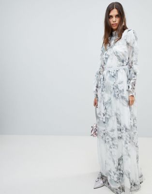 Y.A.S Soft Floral Maxi Dress With Ruffle Sleeves