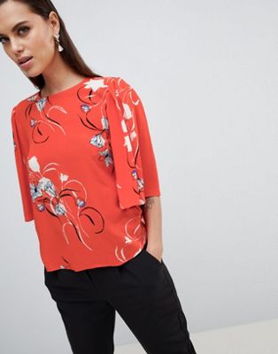 Y.A.S Floral Print Top With Kimono Sleeve