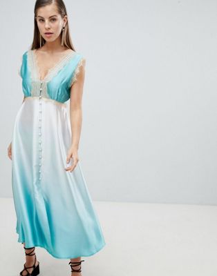DESIGN Button Through Dip Dye Lingerie Slip Maxi Dress