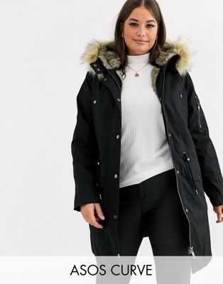 DESIGN Curve parka with detachable faux fur liner