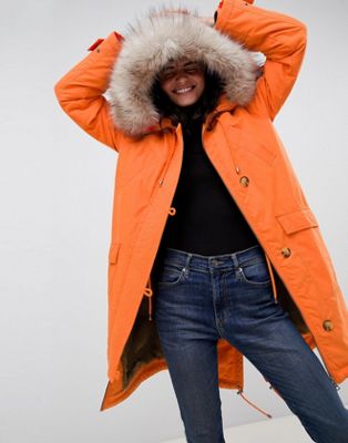 DESIGN luxe parka with faux fur trim