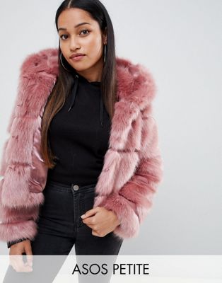 DESIGN Petite hooded faux fur coat