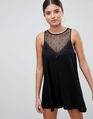 DESIGN Swing Romper With Mesh And Lace Trim