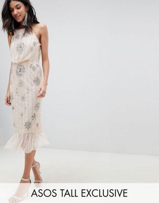 DESIGN Tall Embellished Peplum Cami Pencil Dress