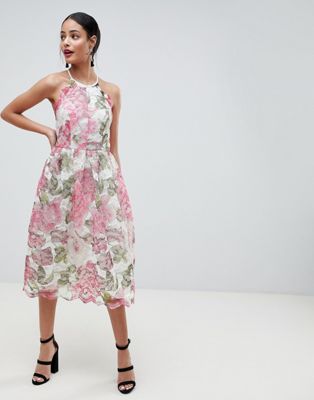 DESIGN Pinny Prom Midi Dress In Floral Lace