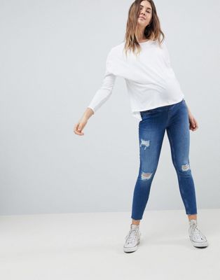 New Look Maternity Over Bump Ripped Hem Jeans