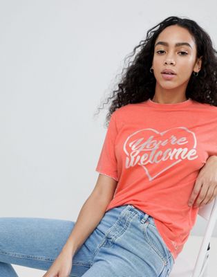 DESIGN t-shirt with you're welcome print in orange