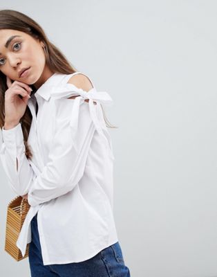 JDY Taylor Cold Shoulder Shirt with Tie Detail