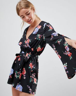 Influence Floral Romper With Split Sleeve