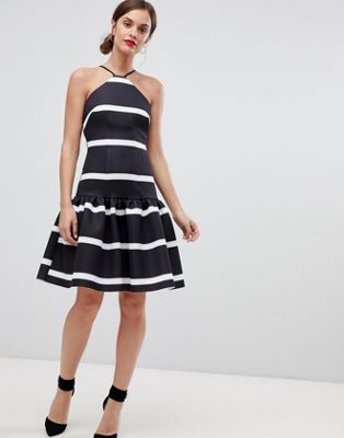 DESIGN stripe scuba drop waist midi dress
