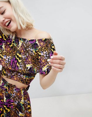 Monki Cropped Frill Bardot Beach Top