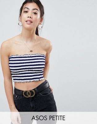 DESIGN Petite shirred bandeau crop top in stripe print