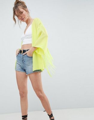 DESIGN Kimono With Fringing