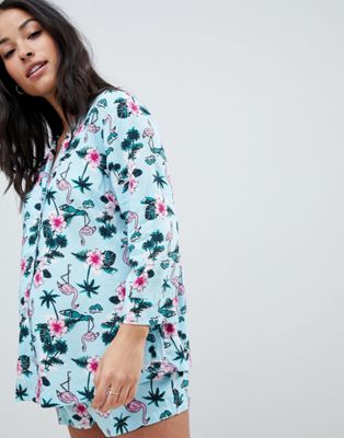 DESIGN Maternity Flamingo Conversational Short Pajama Set In 100% Modal