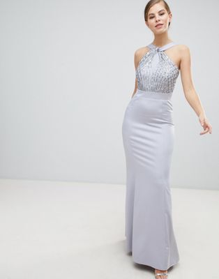 Little Mistress Halterneck Maxi Dress With Sequin Detail