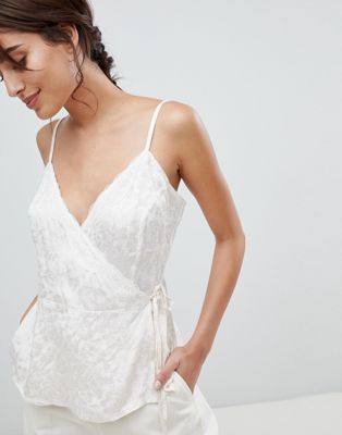 DESIGN Wrap Cami In Jacquard With Lace Detail