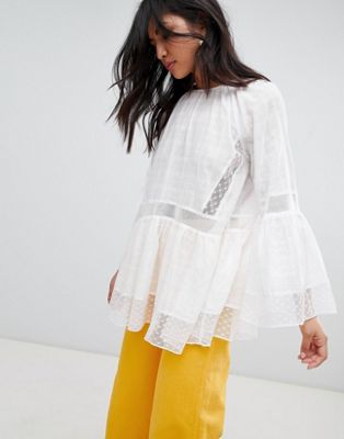 DESIGN Oversized Smock Top In Casual Cotton Dobby Mix