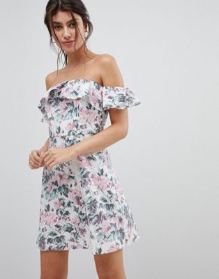 DESIGN Off Shoulder Mini Sundress in Floral Print