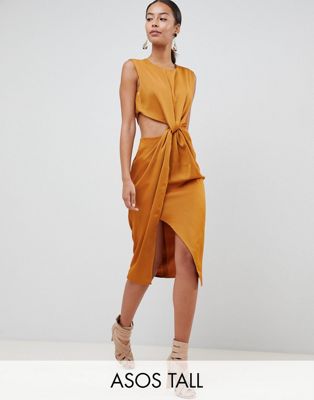 DESIGN Tall twist front sexy satin pencil dress with cut out
