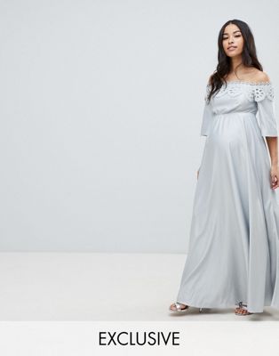 DESIGN Maternity Lace Bardot Maxi Dress