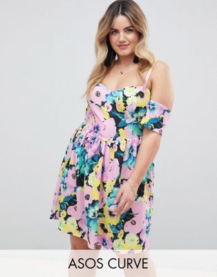 DESIGN Curve cold shoulder floral print prom dress