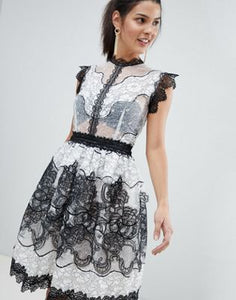 Bronx and Banco Monochrome Lace Mini Dress