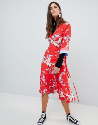 Y.A.S Printed Kimono Wrap Dress