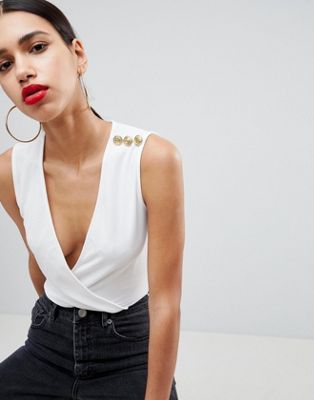 DESIGN sleeveless power wrap body in ponte with trim Detail