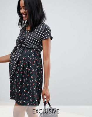 DESIGN Maternity Nursing mini wrap dress in mixed print