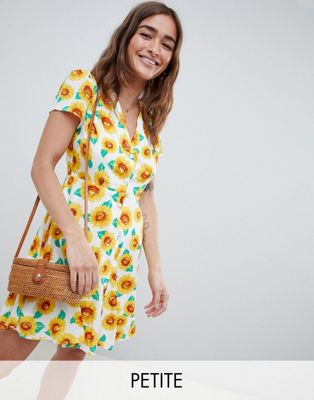 Glamorous Petite Button Down Tea Dress In Sunflower Print