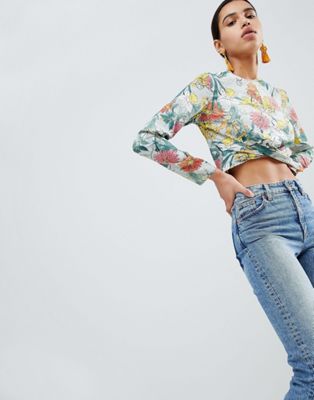 Boohoo Twist Front Floral Top