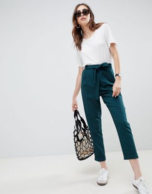 DESIGN woven peg pants with obi tie